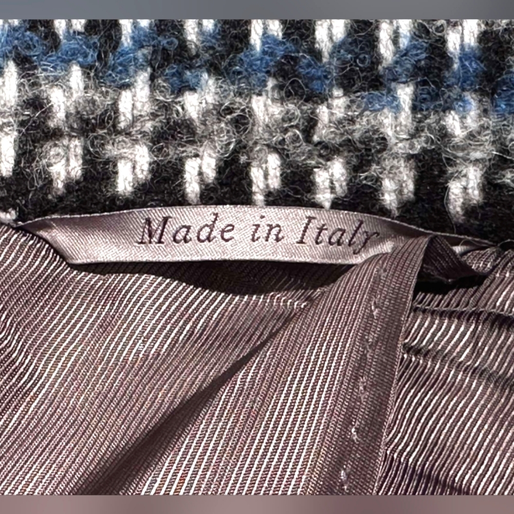 CANALI Wool Tweed Overcoat - Black/White/Blue - Picture 4 of 7